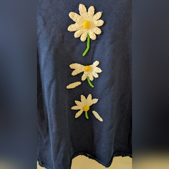 The Quacker Factory Daisy Sweater Womens Size L Blue Knit Floral V Neck - Picture 2 of 10